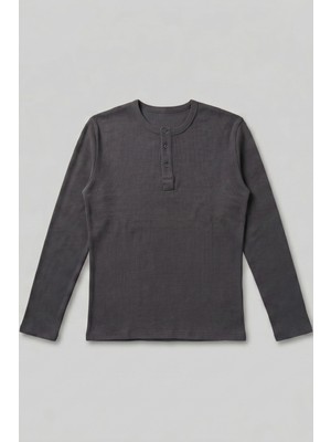 Gothamvibes Erkek Antrasit Henley  T-Shirt