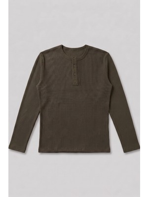 Gothamvibes Erkek Haki Henley  T-Shirt