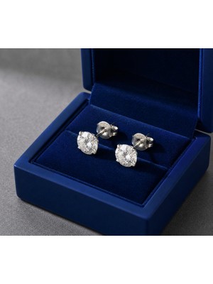 Silver Hunters Beyaz Zirkon Taşlı 925 Ayar Gümüş Küpe Tek Taş Küpe 1 Çift ( 2 Adet)