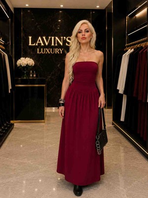 Lavin’s Luxury ✨ Bordo Esila Likralı Şifon Elbise