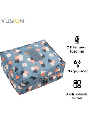 Vusign Vusıgn Kozmetik Saklama Çantası Seyahat Makyaj Üstten Açılır Organizer Çanta 21X8X18 cm Mavi