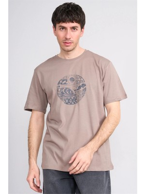 Çetinkaya Mentality 4754 Bisiklet Yaka Regular Baskılı T-Shirt Koyu Vizon
