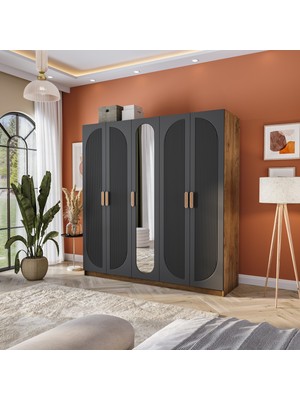 Velmo Barrel 5 Kapaklı Gardırop (Antrasit)
