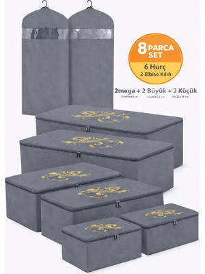 Empressco Umbellatum 8 Parça Hurç Seti – 2 Mega 2 Büyük 2 Küçük + Elbise Kılıfı – Baza Altı Organizer Saklama Hurcu - Fiyatı, Yorumları