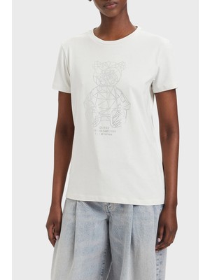 Guess Pamuklu Regular Fit Bisiklet Yaka Taşlı T Shirt V6GI12K3325 Bayan T Shirt V6GI12 K3325 G056