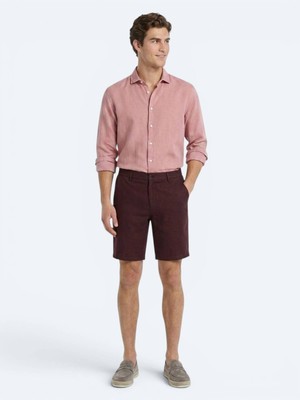 Kip Bordo Düz Dokuma Jogging Fit Casual Pamuk Karışımlı Bermuda