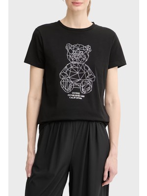 Guess Pamuklu Regular Fit Bisiklet Yaka Taşlı T Shirt V6GI12K3325 Bayan T Shirt V6GI12 K3325 Jblk
