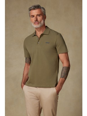 Abbate Royal Pike Pamuklu Comfort Fit Haki Polo Yaka Erkek Düz Polo Shirt