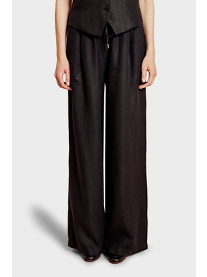 Brooks Brothers % 100 Keten Lastikli Bel Bol Paça Pantolon Bayan Pantolon BBSS26FPT014112