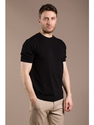 Zeki Özer Erkek Siyah Basic Triko O Yaka T-Shirt