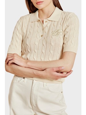 Brooks Brothers Logolu % 100 Pamuk Kısa Kollu Polo Yaka Kazak Bayan Polo Yaka Kazak BBSS26FKL011391