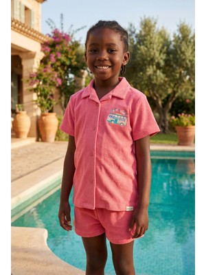 Katia & Bony Polo Yaka Pembe Çocuk Havlu Şort Takım