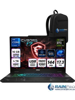 MSI Msı Cyborg 17 Intel Core I7-13620H 16 GB Ddr5 4 Tb SSD 8GB/RTX5060 17.3" Fhd 144Hz Windows 11 Pro Gaming Laptop Oyuncu Bilgisayarı B13WFKGRNP04