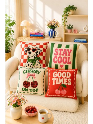 Ays Home Maximalist Desen Trend Kırmızı 4'lü Kırlent Kılıfı Seti