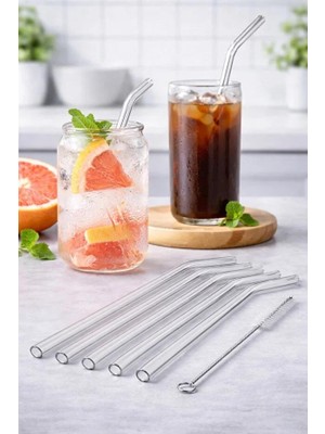 Selanikli Ticaret Selanikli 6 Adet Eğimli Sağlam Cam Pipet + 1 Adet Fırça (Pipetler 22 cm ve Şeffaftır)