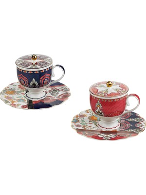 LuckyArt Etro Bone 2Lı Kapaklı Çay Fincanı Seti 150Cc
