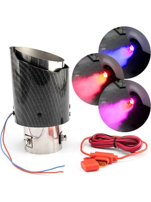 Home Karbon Fiber Görünümlü Işıklı Egzoz Başlığı Modifiye Ucu (Sabit Mavi-Kırmızı Led)