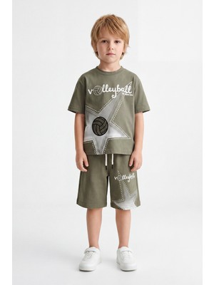 Joy Kids Erkek Çocuk Süzene Nakışlı Baskılı Günlük Takım (5-8yaş) (Haki)