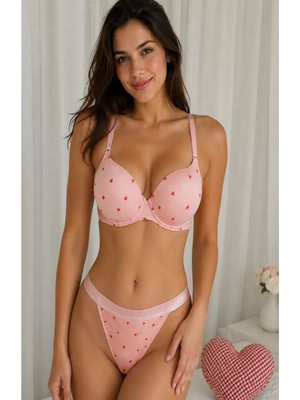 Destekli Sütyen Tanga Takımı Pembe Kalpli