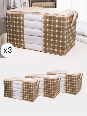 Empressco Nacarev 3 Adet Mega Boy Pencereli Bej Kare Desen Ekoseli Yastık Yorgan Düzenleyici Hurç Seti 90X50X50 cm - Fiyatı, Yorumları