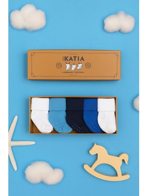 Bony Socks Renkli Yenidoğan Organik 5 Li Bebek Çorap Mavi