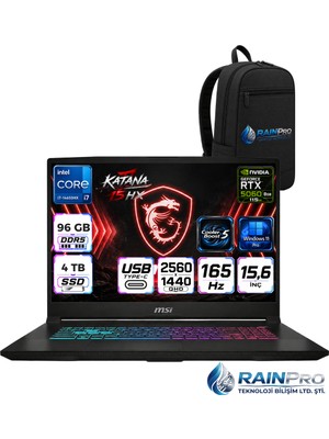 MSI Msı Katana 15 Hx Intel Core İ7-14650HX 96 GB Ddr5 4 Tb SSD 8GB/RTX5060/115W 15.6" Qhd 165Hz Windows 11 Pro Gaming Laptop Oyuncu Bilgisayarı  B14WFKRNP32