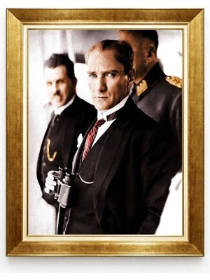 Mustafa Kemal Atatürk Dürbünlü Cephe Hatırası Altın Çerçeveli Tablo