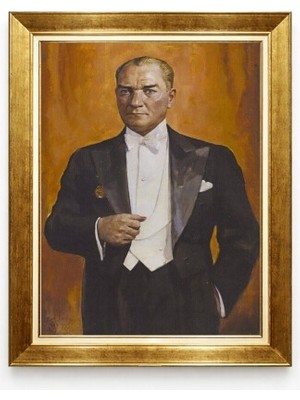 Atatürk Smokinli Klasik Kanvas Tablo Altın Rengi Çerçeveli Şık Salon ve Makam Odası Tablosu