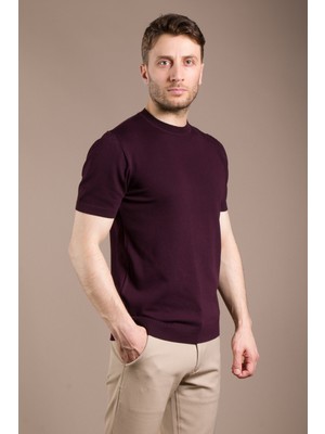 Zeki Özer Erkek Mürdüm Basic Triko O Yaka T-Shirt