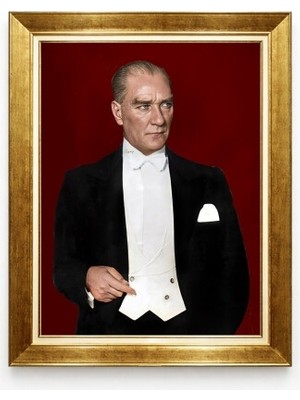 Atatürk Modern Smokinli Kanvas Tablo - Kırmızı Arka Planlı Karizmatik Lider Portresi