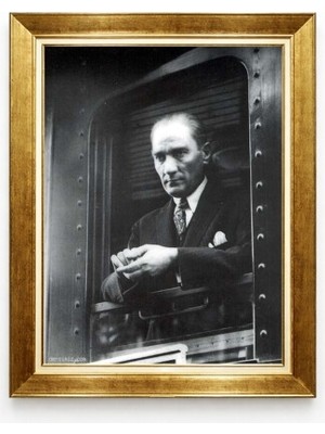 Atatürk Tren Penceresi Siyah Beyaz Nostaljik Kanvas Tablo