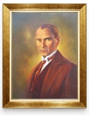 Atatürk Silüeti Sarı Işık Temalı Modern Kanvas Tablo - Gold Çerçeveli Sanat Eseri