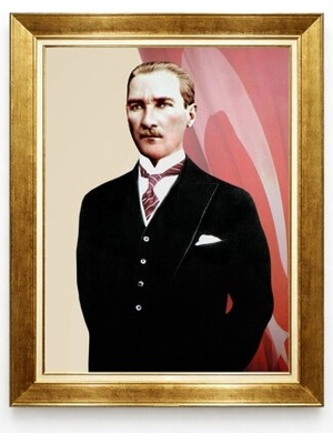 Atatürk Portresi Kanvas Tablo - Türk Bayrağı Temalı Altın Varaklı Çerçeve