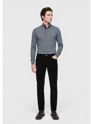 Ramsey Siyah Düz Dokuma Slim Fit Kadife Casual Pamuk Karışımlı Pantolon