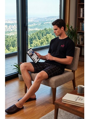 Buratti Kareli Pamuklu Regular Fit Şortlu Pijama Takımı Erkek Pijama Takımı 6572022