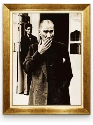 Mustafa Kemal Atatürk Retro Portre Altın Çerçeveli Kanvas Tablo