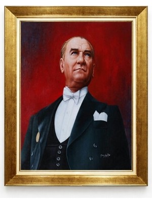 Mustafa Kemal Atatürk Kanvas Tablo - Fraklı Portre Kırmızı Arkaplan
