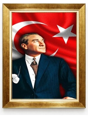 Türk Bayraklı Mustafa Kemal Atatürk Tablosu - Şanlı Al Bayrak Temalı Kanvas