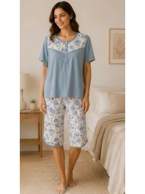 26555-NENA Kısa Kollu V Yaka Patlı % 100 Pamuk Next Kapri Pijama
