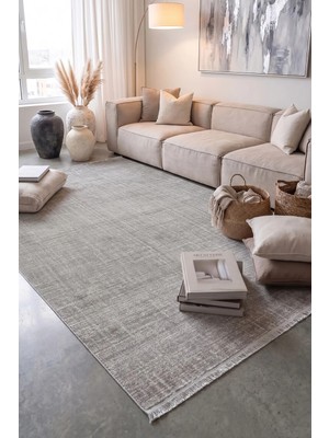 Karmen Halı Saltuk 01556A Gri Halı Beyaz Detaylı Modern Akrilik Tozuaz Salon Halısı Yatak Odası Halısı Koridor