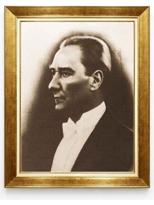 Atatürk Profil Fraklı Tablo Eskitme Altın Çerçeveli Şık Tasarım