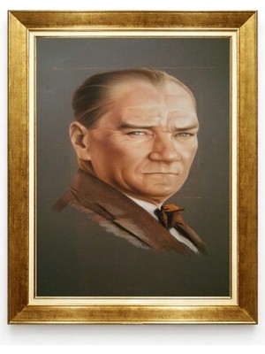 Giyense Atatürk Profil Portre Kanvas Tablo - Modern Klasik Altın Çerçeveli