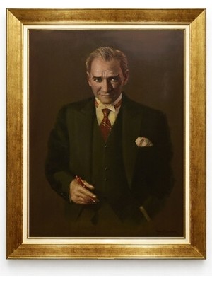 Atatürk Yağlı Boya Görünümlü Kanvas Tablo Şık Gold Çerçeveli Duvar Dekoru