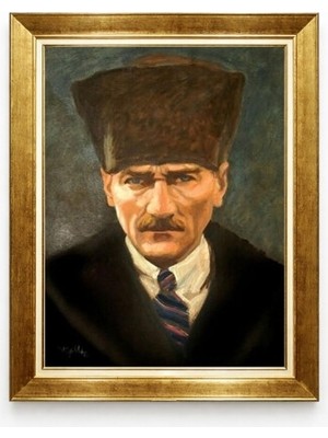 Giyense Kalpaklı Atatürk Yağlı Boya Görünümlü Çerçeveli Tablo