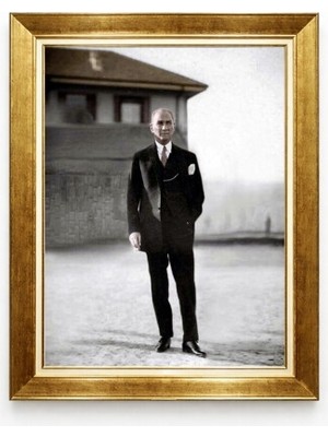 Atatürk Klasik Tam Boy Portre Altın Çerçeveli Tablo - Şık Salon ve Makam Odası Dekoru