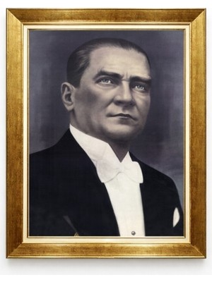 Atatürk Klasik Portre Sanat Kanvas Tablo - Lüks Altın Çerçeveli Duvar Dekoru