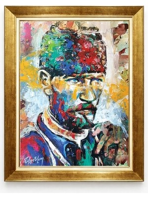 Atatürk Modern Sanat Yağlı Boya Dokulu Kanvas Tablo - Renkli Pop Art Atatürk Portresi - Giyense Özel Seri