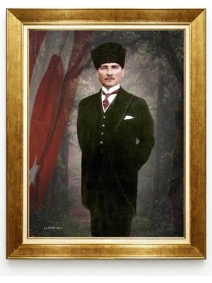 Atatürk Kalpaklı Türk Bayraklı Tablo
