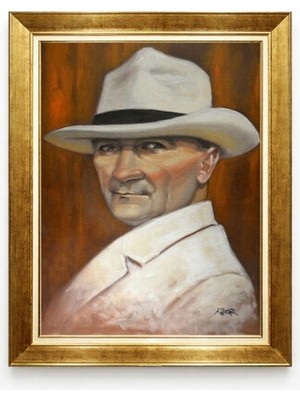 Giyense Beyaz Şapkalı Atatürk Modern Sanat Yağlı Boya Tablo