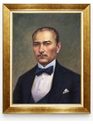 Atatürk Papyonlu Portre Kanvas Tablo Modern Sanat Altın Renk Çerçeveli